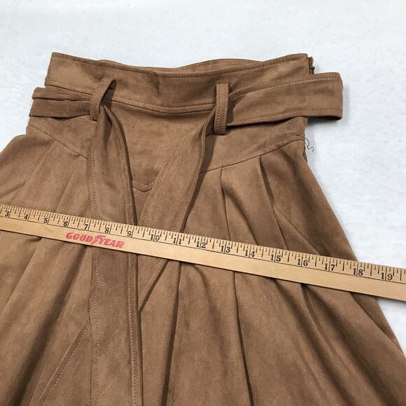 ANTHROPOLOGIE Akemi Kin Skirt Women 0 (26x36) Mocha Faux Suede Tulip Belt Pleat - Picture 7 of 12